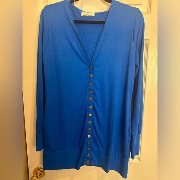 NEW Women’s Zenana Ocean Blue Snap Front Cardigan Women’s Med-Lg Long Sleeve - Picture 2 of 4